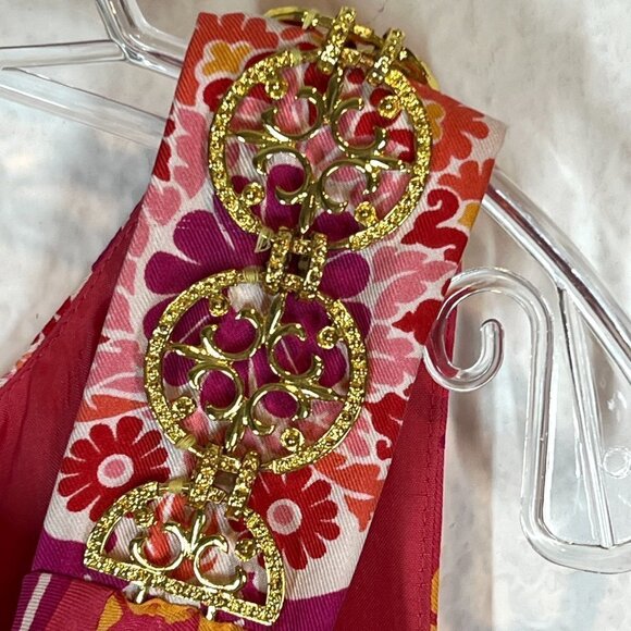 Kay Unger Silk Cocktail Dress Pink Orange Gold Mod Retro 6 - Picture 6 of 12